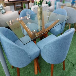 Juego De Comedor 4 Sillas Vintage – Celeste