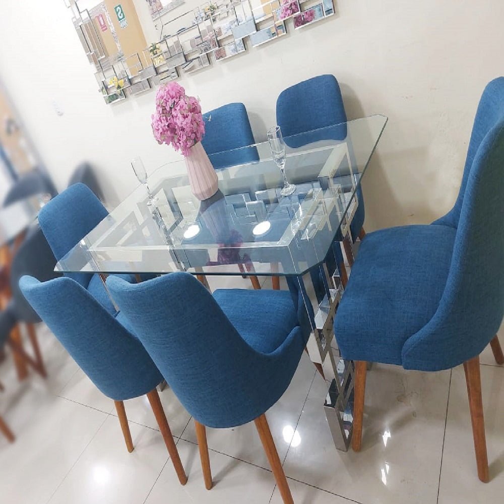 Juego De Comedor Acero 6 Sillas – Azul