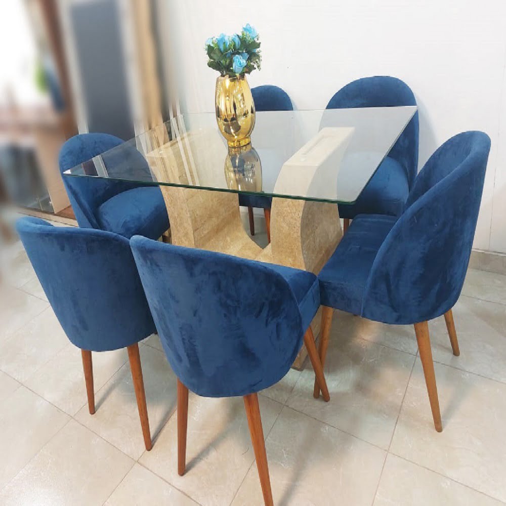 Juego De Comedor Mármol 6 Sillas Vintage – Azul