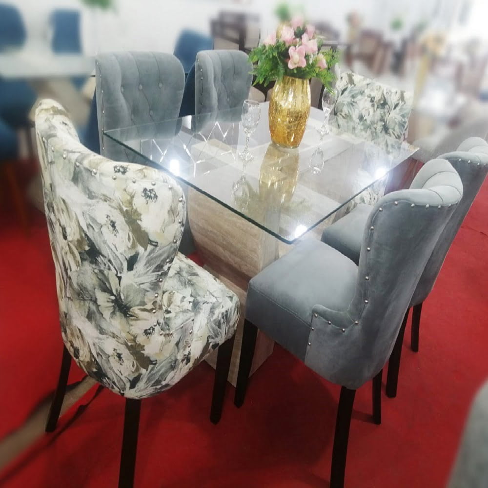 Juego De Comedor Mármol 6 Sillas Vintage – Gris