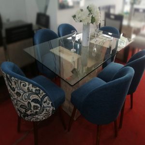 Juego De Comedor Mármol 6 Sillas Vintage – Azul
