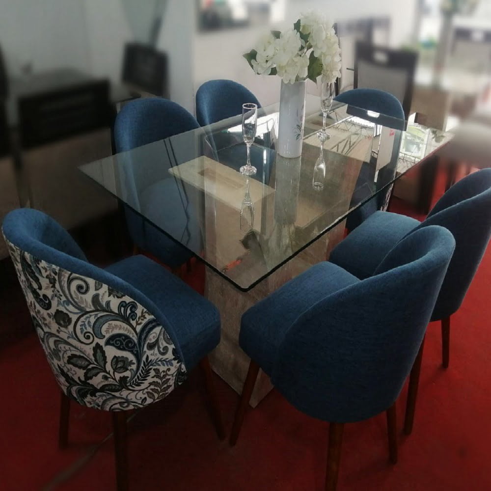 Juego De Comedor Mármol 6 Sillas Vintage – Azul