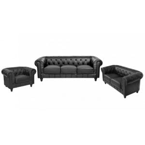 Juego de Sala Capitone Chester 3-2-1 + 5 Cojines Decorativos